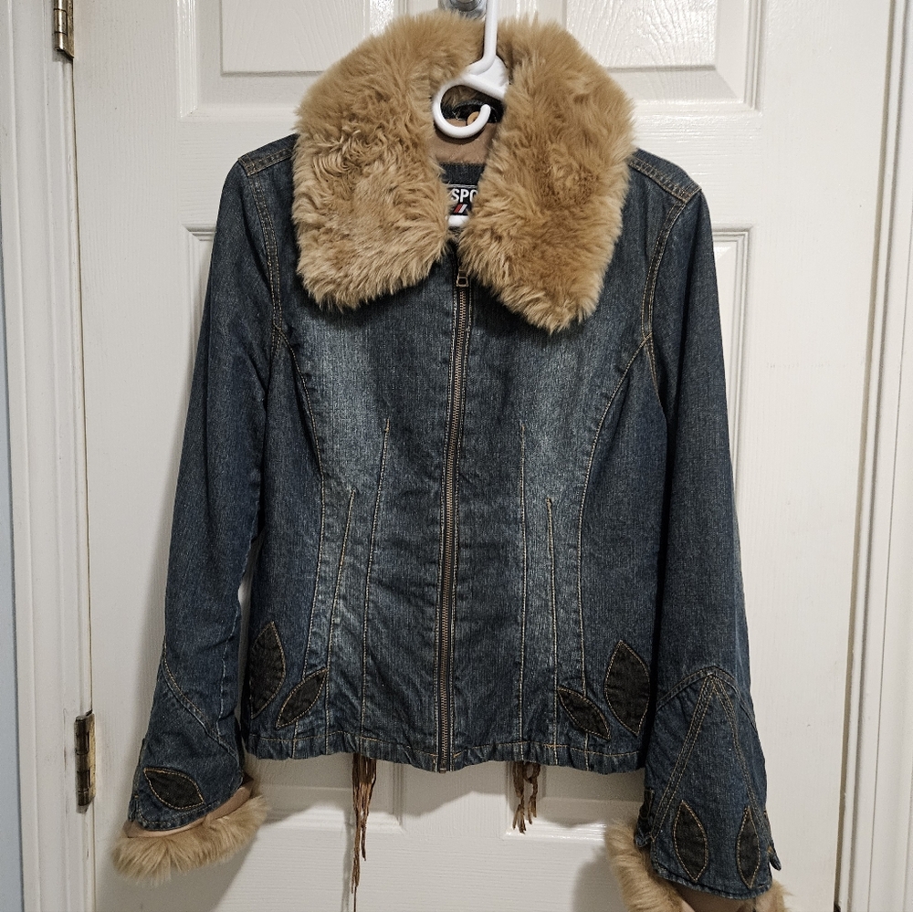Denim Jacket with Faux Fur Trim